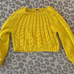 Free People Sunny Yellow Cable Knit Sweater